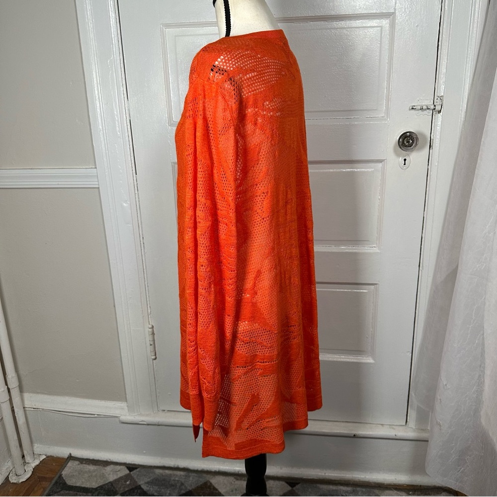 Chico's Orange Pointelle Palms Cardigan Sweater Open Knit Boho Casual XL NWOT - Picture 12 of 17